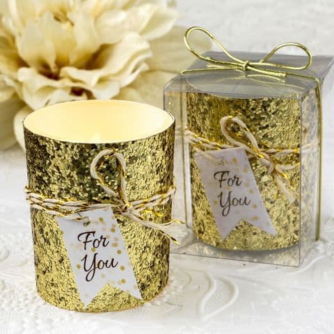 Gold Glitter Beaded Candle Holder Table Gift Favor For Party Guests