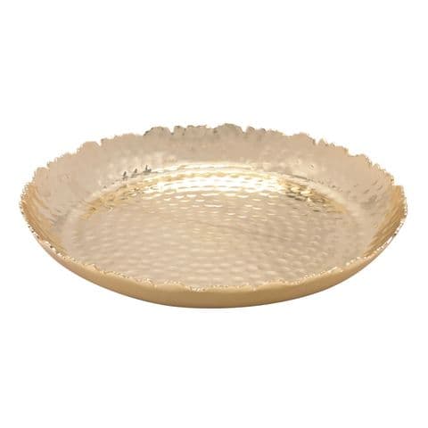 Gold Hammered Round Flat Christmas Display Bowl