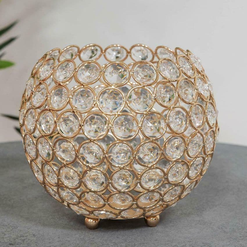 Luxury Gold Metal and Crystal Candle Holder - Luxury Art Deco Style Crystal Candle Holder Home Ornament.