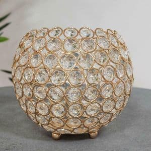 Gold Metal and Crystal Candle Holder