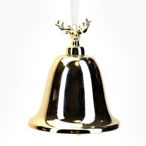 Gold Metal Bell Hanging Christmas Tree Ornament With Reindeer Head Decoration