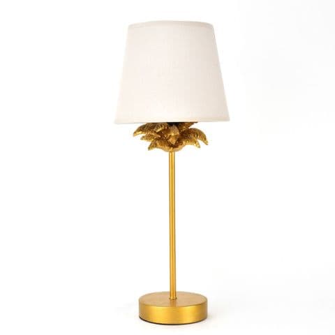 Gold Palm Tree Table Lamp With Pink Satin Shade