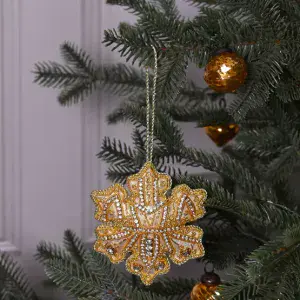 Gold Velvet Padded Snowflake Christmas Tree Decoration