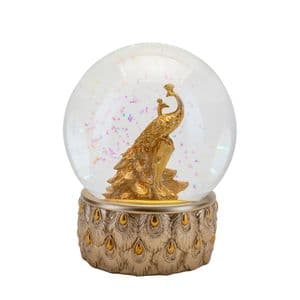 Golden Peacock Light Up Snow Globe Christmas Gift