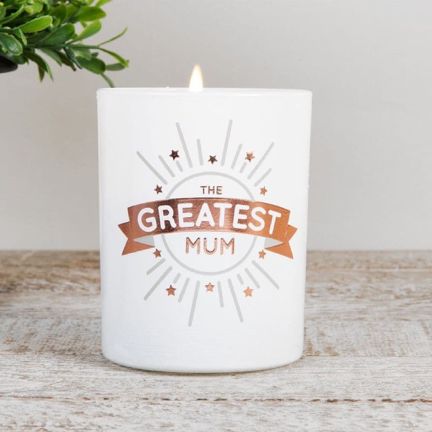 Greatest Mum Scented Candle Gift - White & Copper Ocean Fragranced Candle Gift For Mum. Cheap gifts for Mothers Day.