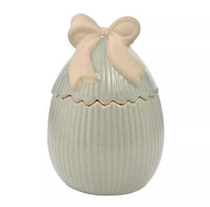 Green Ceramic Easter Egg With Bow Storage Jar