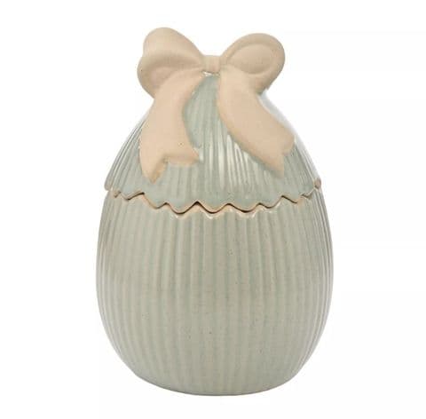 Green Ceramic Easter Egg With Bow Storage Jar