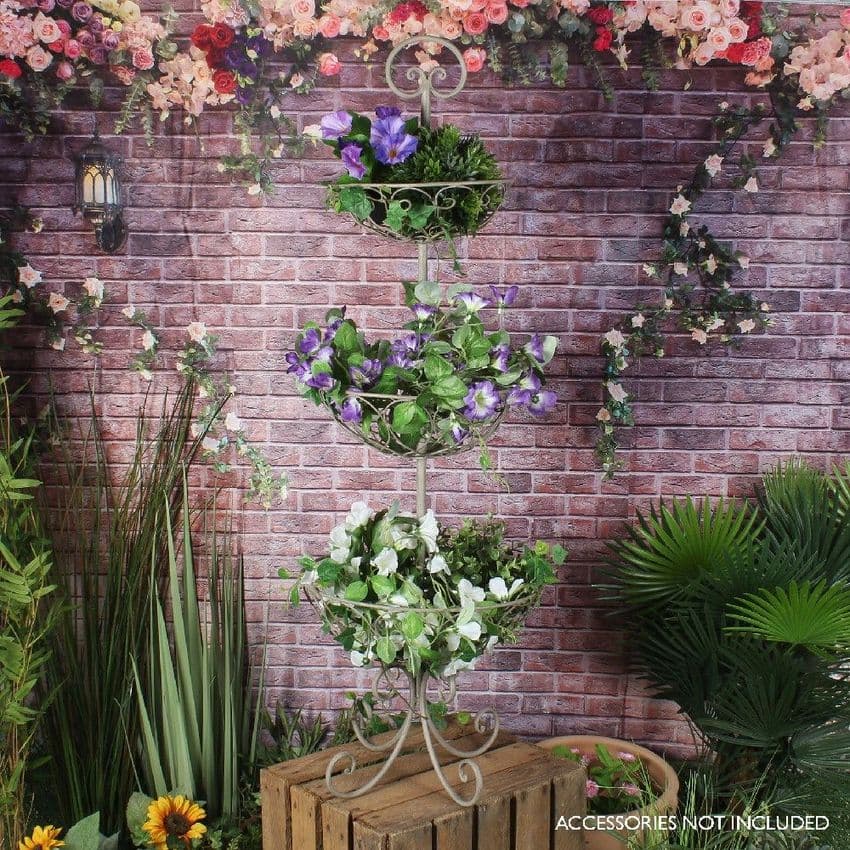 Grey Metal Decorative Plant Stand - French Country rustic antique style 3 tier planter