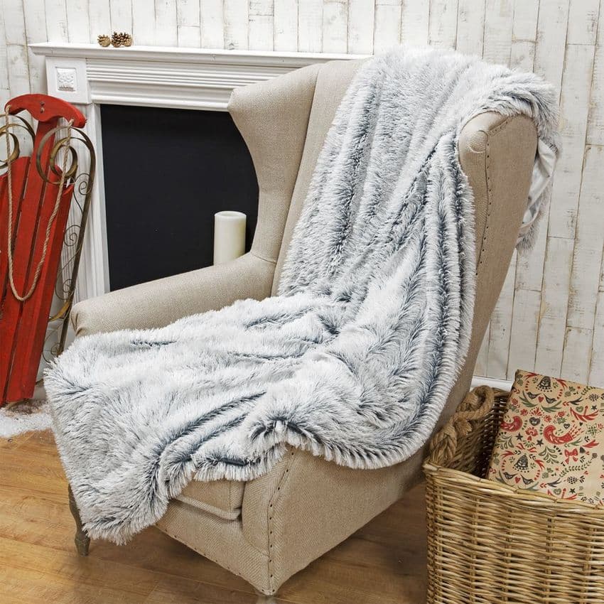 Grey Shimmer Effect Fur Throw - reversible fur blanket throw woodland home decor