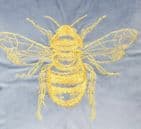 Grey Velvet Cushion With Embroidered Gold Bee Design