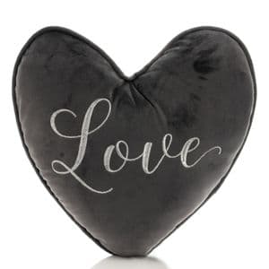 Grey Velvet Heart Shape Embroidered Love Cushion Gift
