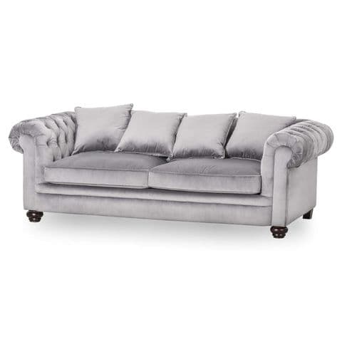 Grey Velvet Large Three Seater Chesterfield Sofa