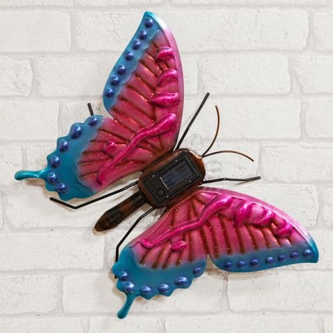 Hand Crafted Metal Butterfly Garden Ornament With Solar Powered Lights
