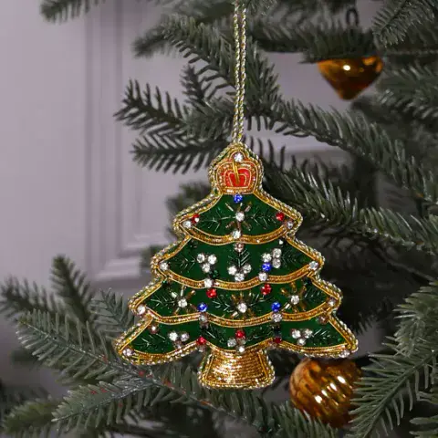 Hand Embellished Hanging Dark Green Velvet Christmas Tree Decoration