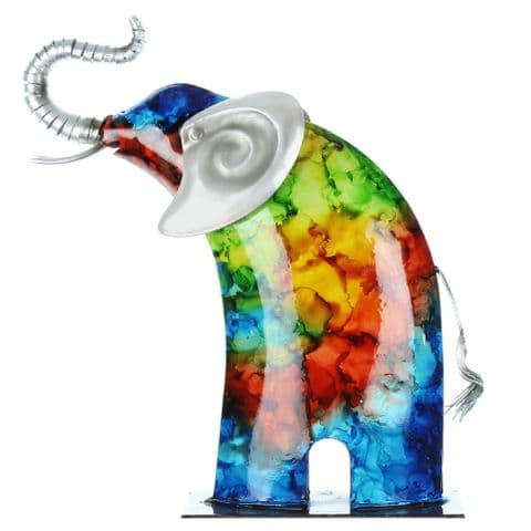 Hand Painted Colourful Metal Elephant Garden Ornament Figurine