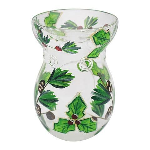 Handpainted Holly Glass Wax Melt & Oil Burner – Christmas Home Fragrance