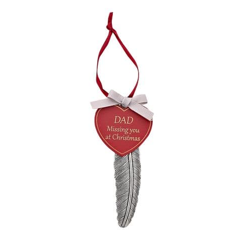 Hanging Feather Christmas Tree Memorial Plaque For Dad