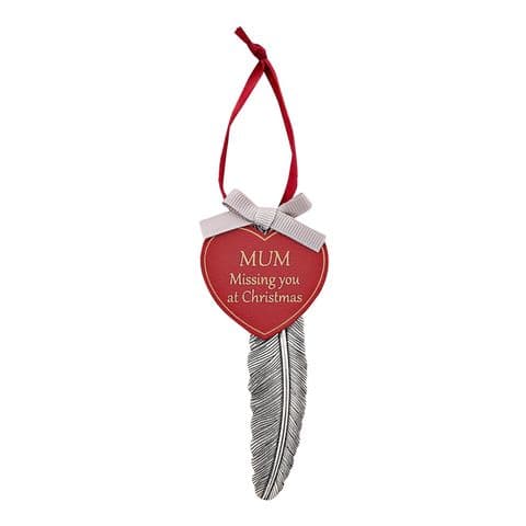 Hanging Feather Christmas Tree Memorial Plaque For Mum