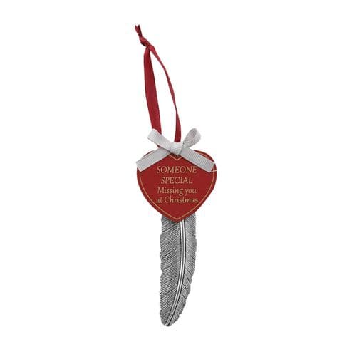 Hanging Feather Christmas Tree Memorial Plaque For Someone Special