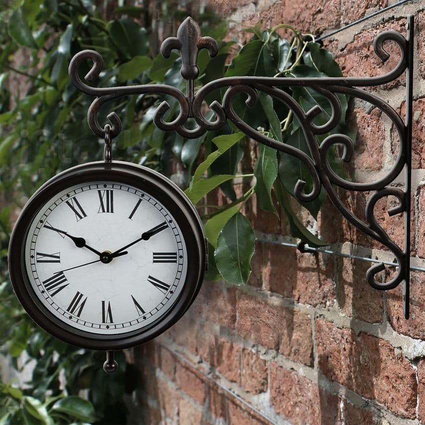 Hanging Station Clock On Wall Mounted Bracket Suitable for Home and Garden