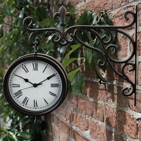 Hanging Station Clock On Wall Mounted Bracket Suitable for Home and Garden