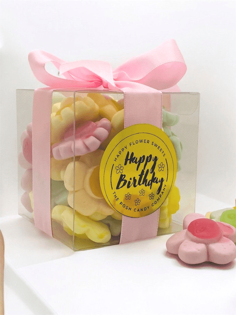 Happy Birthday Sweet Box - Happy Flowers With Pink Ribbon 250g