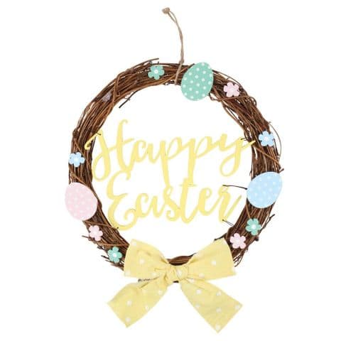 Happy Easter Willow Wreath Hanging Decoration