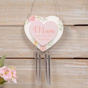 Heart Shape Mum Plaque With Hanging Windchime