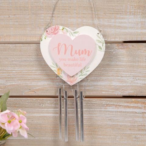 Heart Shape Mum Plaque With Hanging Windchime