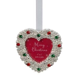 Heart Shape Silver Plated and Crystal Mini Photo Frame Christmas Tree Ornament Gift