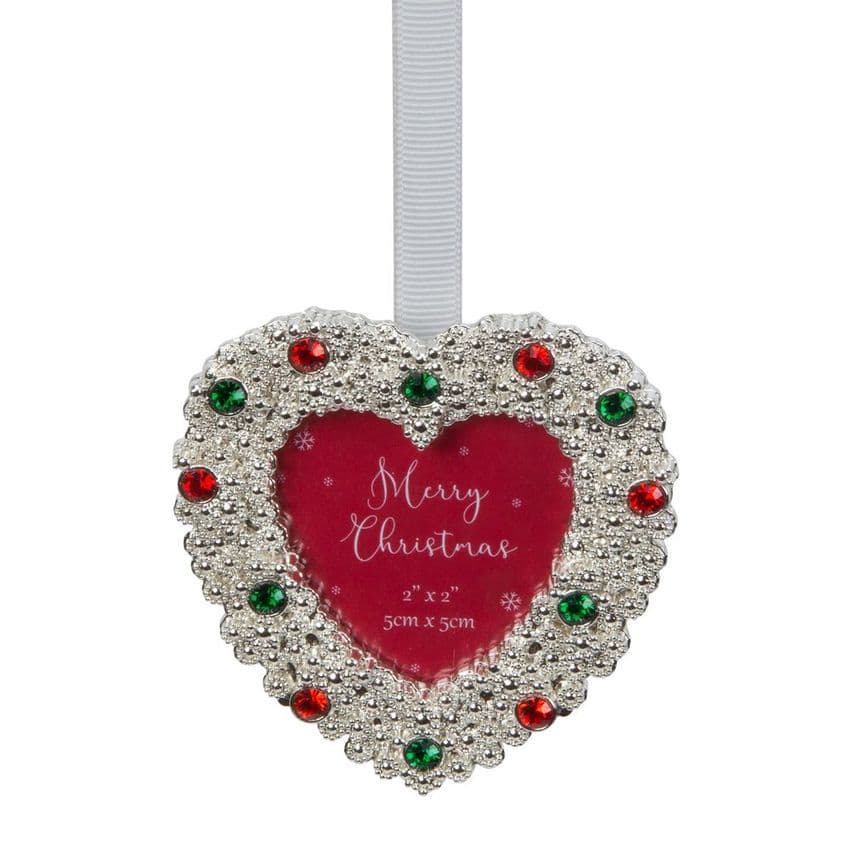 Heart Shape Silver Plated and Crystal Mini Photo Frame Christmas Tree Ornament Gift