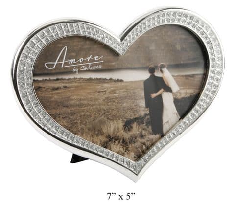 Heart Shaped Diamante Silver Plated Photo Frame Wedding Gift