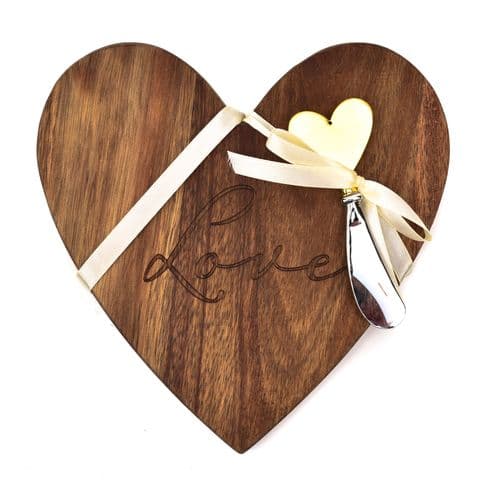 Heart Shaped Wooden Cheese and Serving Board Gift Set