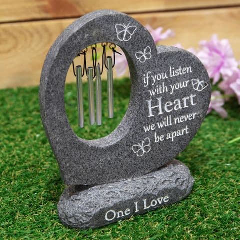 Heart Wind Chime Memorial Stone One I Love Garden and Grave Tribute Ornament