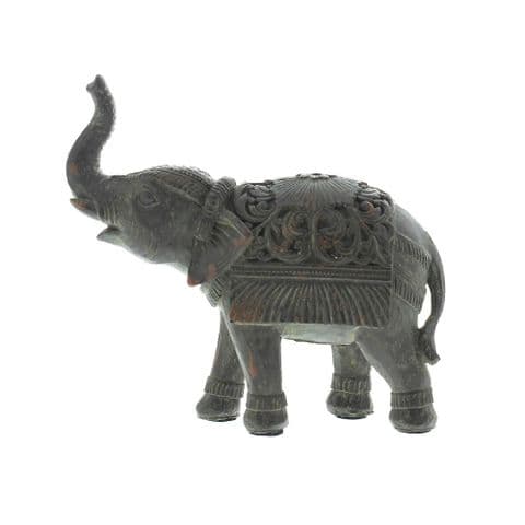 Indian Elephant Ornament - Small Hand Painted Elephant sculpture with trunk up