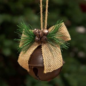 Jingle Bell Hanging Christmas Tree Decoration With Jute Bow