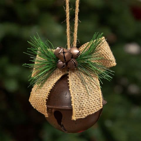Jingle Bell Hanging Christmas Tree Decoration With Jute Bow