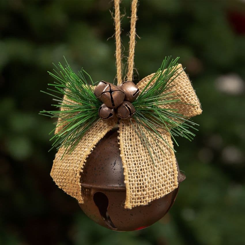 Jingle Bell Hanging Christmas Tree Decoration With Jute Bow