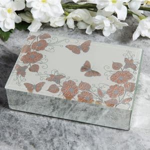 Ladies Jewellery Box Gift - Rose Gold Butterfly Design Mirrored Jewellery Box