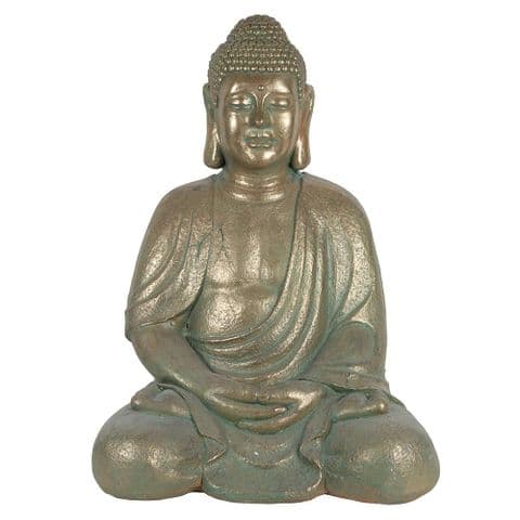 Large Bronze Verdigris Effect Sitting Buddha Garden Ornament Statue 69cm