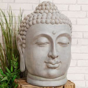 Large Cement Finish Thai Buddha Bust Garden Sculpture Ornament