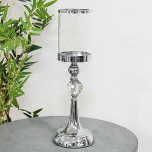 Large Chrome Finish Glass Candle Holder 41cm