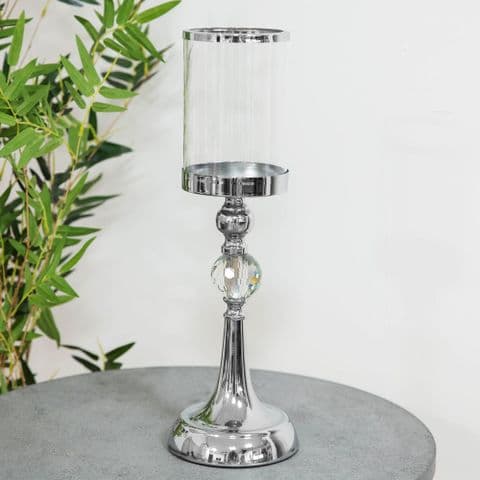Large Chrome Finish Glass Candle Holder 41cm
