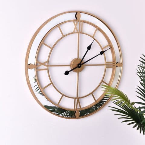 Large Contemporary Luxury Gold Skeleton Style Wall Clock With Mirror Edge 60cm