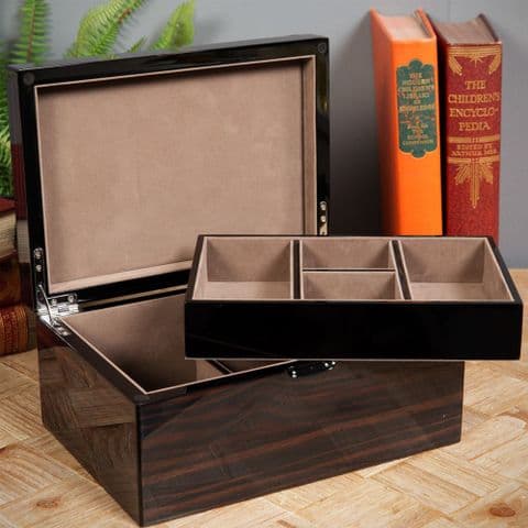 Large Dark Wood Luxury Jewellery Box Gloss Finish by Stratton of Mayfair
