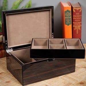 Large Dark Wood Luxury Jewellery Box Gloss Finish by Stratton of Mayfair
