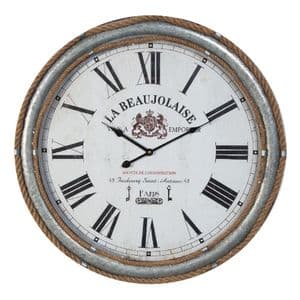 Large French Country Rustic Metal and Rope Wall Clock 60cm