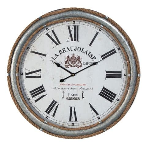 Large French Country Rustic Metal and Rope Wall Clock 60cm