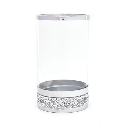 Large Glass Hurricane Candle Holder With Diamante Base 12.5cm