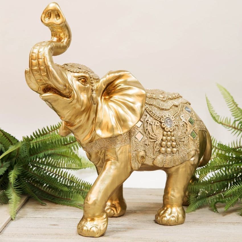 Large Gold Lucky Elephant Ornament Good Fortune Home Decor. This large home ornament is a beautiful statement peice.